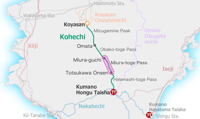 Kumanokodo Kohechi Routemap Miura-toge Pass