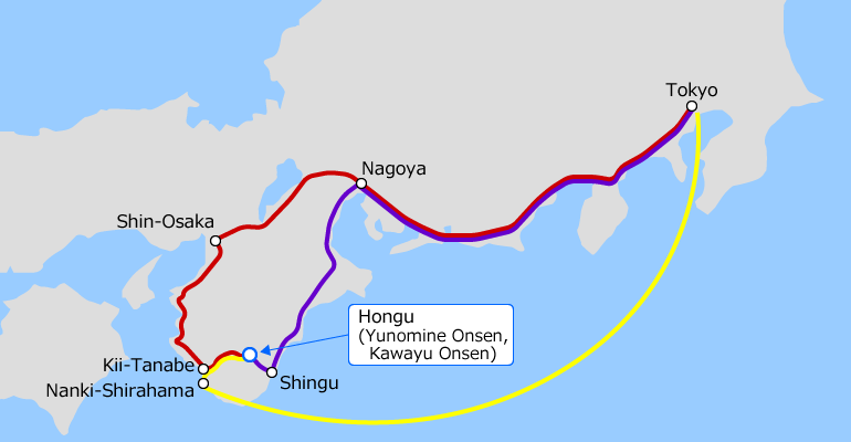 Accès à Tokyo et Hongu (Yunomine Onsen, Kawayu Onsen)