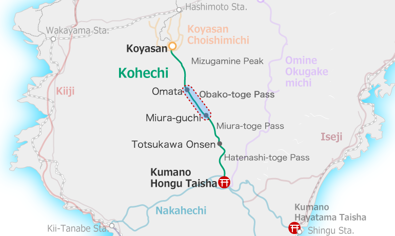 Kumanokodo Kohechi Routemap Obako-toge Pass